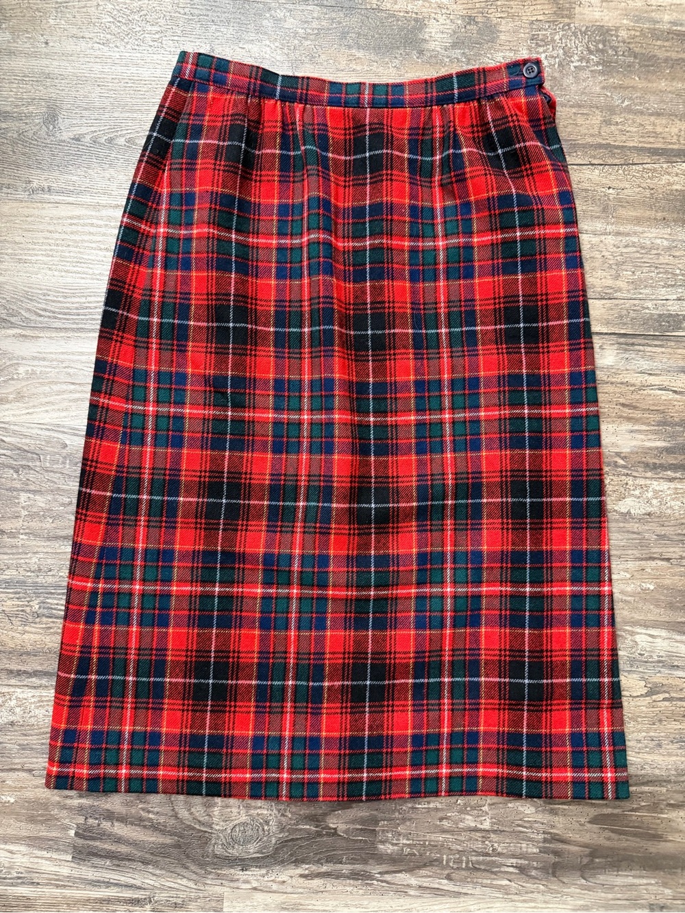 Pendleton Vintage Red Green Navy Tartan 100% Virgin Wool Midi Skirt Sz 6